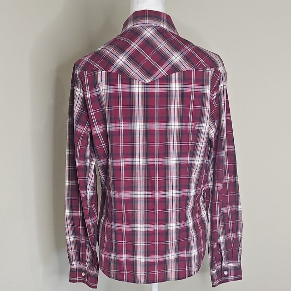 Roper Women's Long Sleeve Wine/Burgundy/Maroon Plaid Western Shirt, Pearl Snaps - Picture 4 of 9